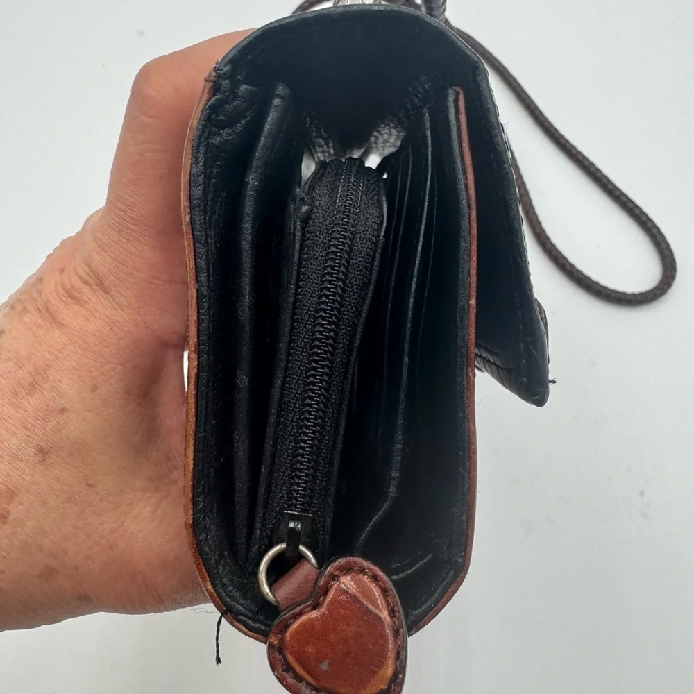 BRIGHTON Large Wallet Organizer Black Brown Croc Embossed Roped Chain